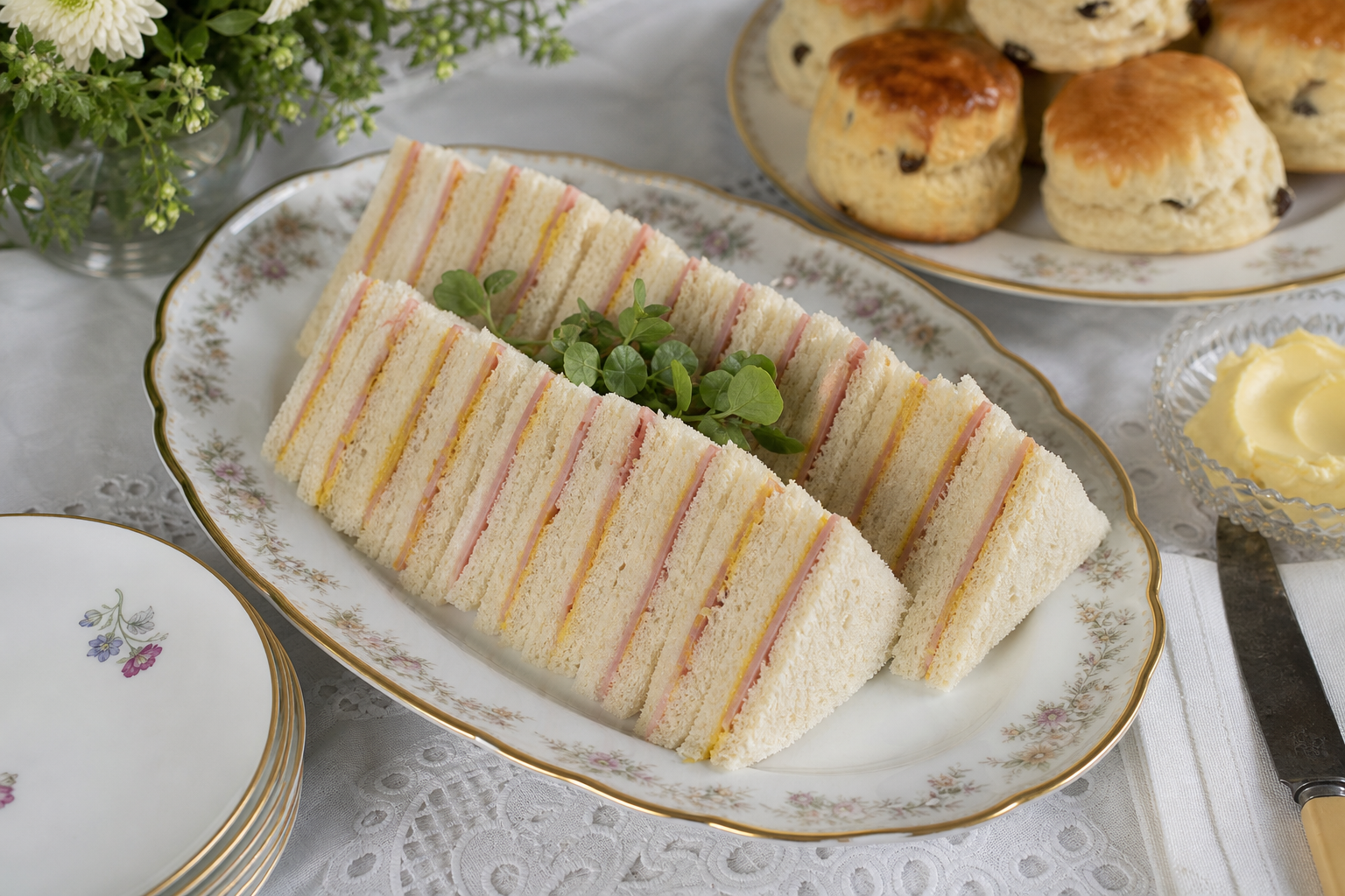 Sandwich and sweet tray laid out for a wake at a Dublin family home